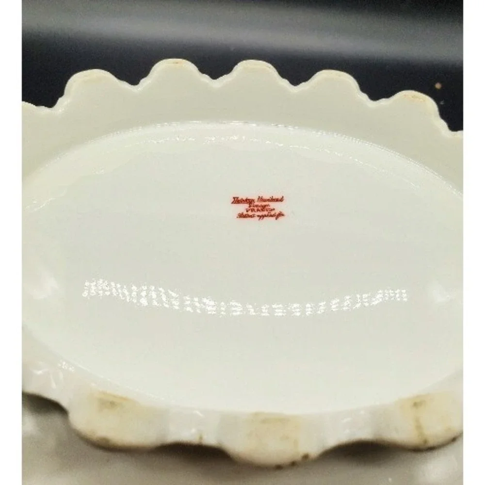 Vintage Haviland Limoges Porcelain Oval Vegetable Serving Bowl Footed Pink Rose